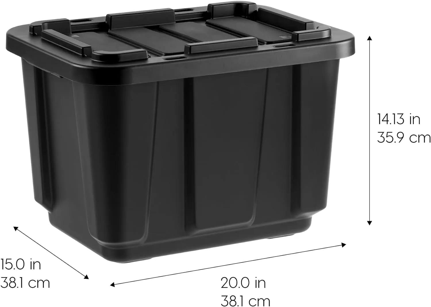 11.5Gal/46Qt 4 Pack All-Weather Heavy-Duty Stackable Storage Plastic Bin Tote Container with Quick Snap Lid, (20" L x 15" W x 14" H), Black