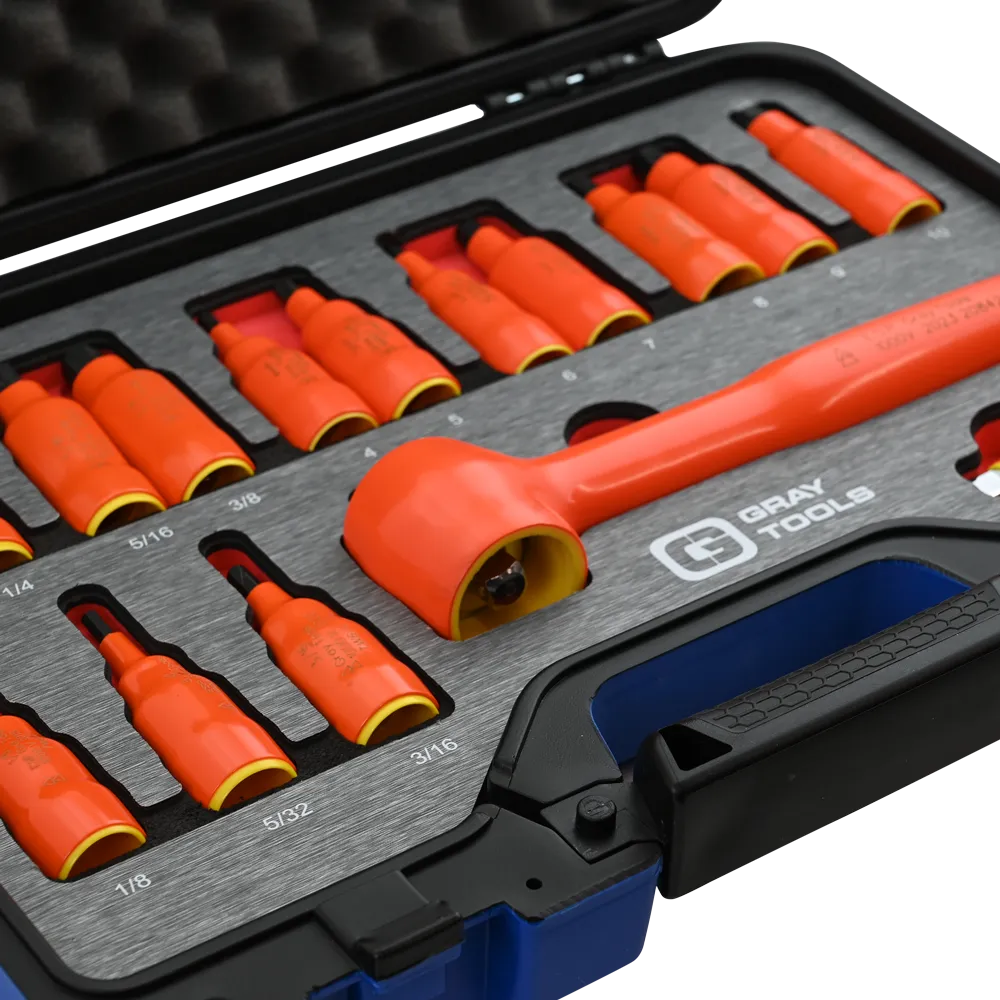 16 Piece 3/8" Drive SAE & Metric Hex Bit Insulated Socket and Attachment Set, 1000V Insulated