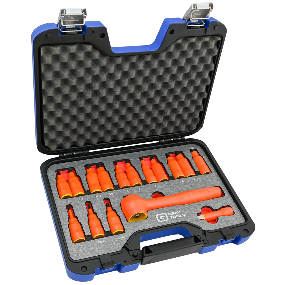 16 Piece 3/8" Drive SAE & Metric Hex Bit Insulated Socket and Attachment Set, 1000V Insulated