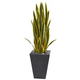 42" Artificial Sansevieria Plant in Slate Planter - Low Maintenance, Life-Like & Vibrant Silk Plants For Busy People.