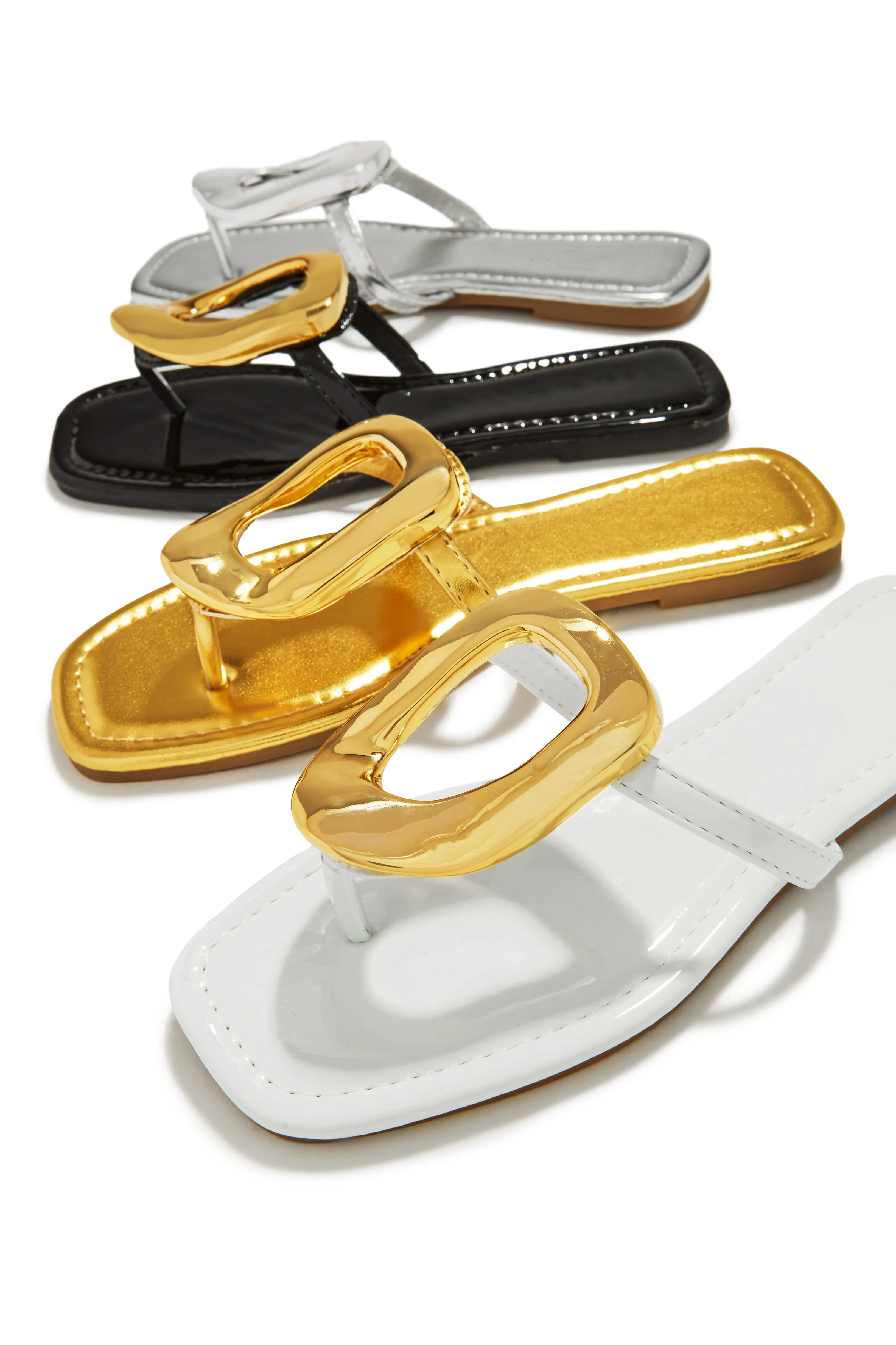 Adelia Slip On Thong Strap Sandals - Gold