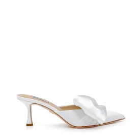 Alaya - Bow Satin Pointed Toe Mules - White