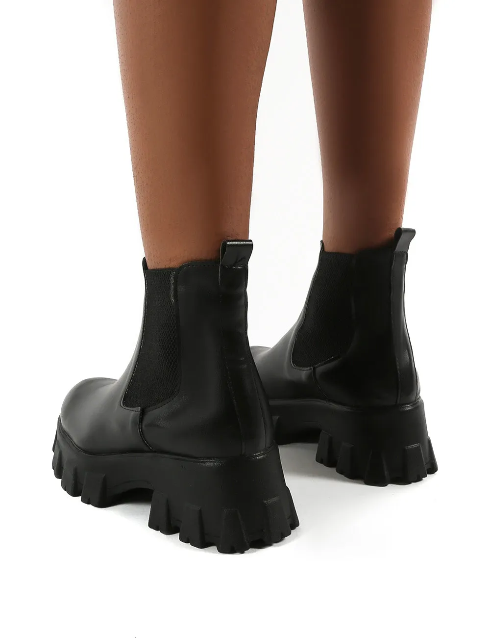 Attain Black PU Chunky Sole Ankle Boots