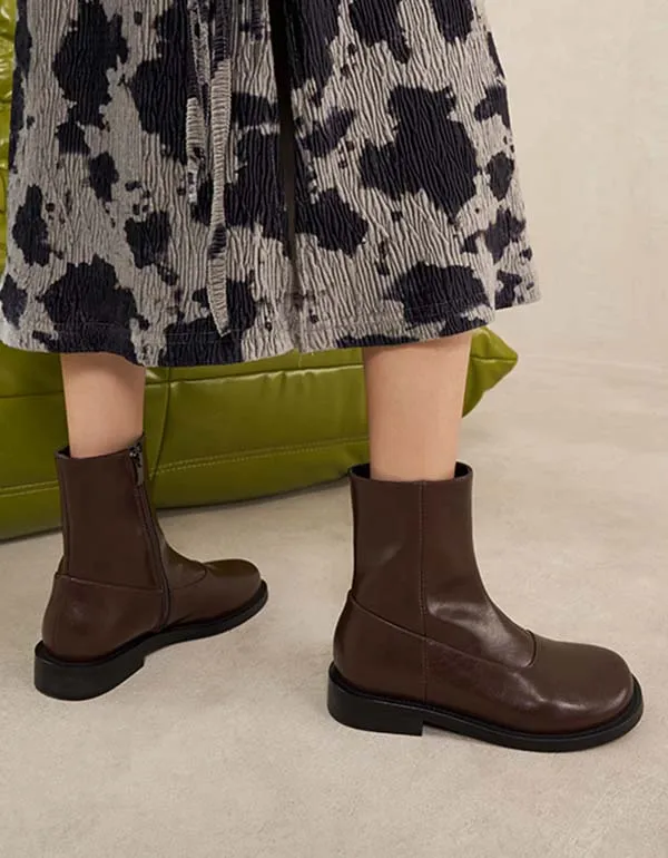 Autumn Winter Smooth Leather Chelsea Boots for Women