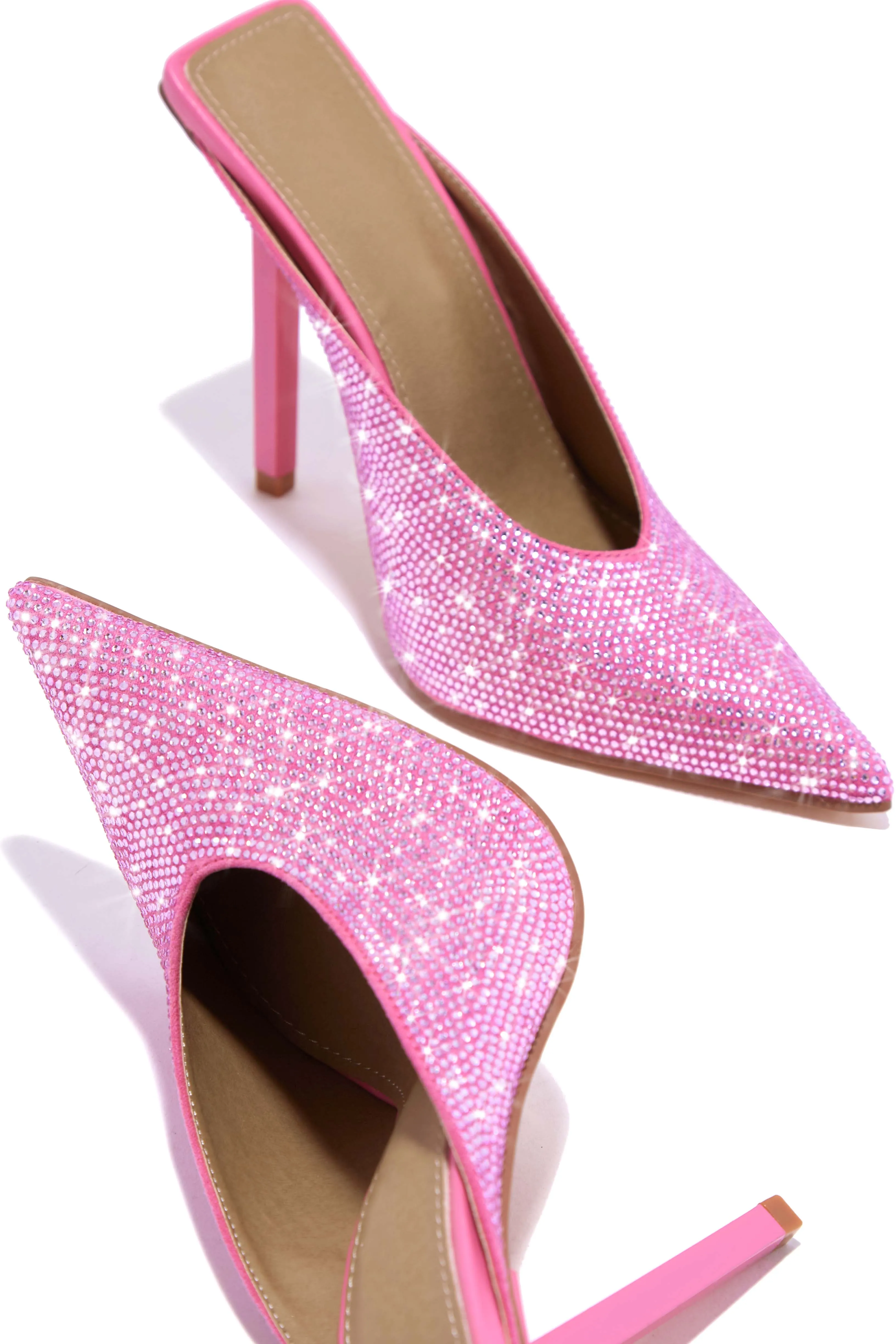 Azilis Embellished High Heel Mules - Pink