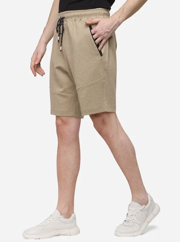 Beige Solid Regular Fit Shorts | JadeBlue