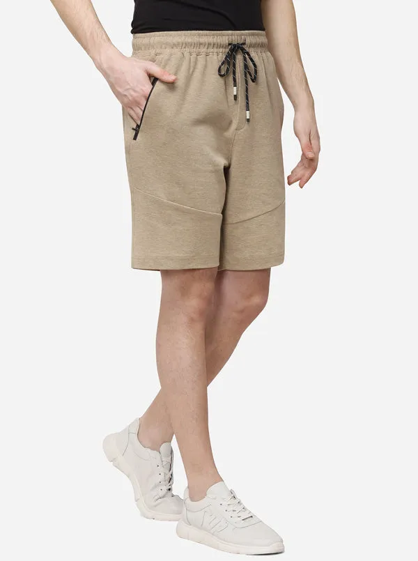 Beige Solid Regular Fit Shorts | JadeBlue