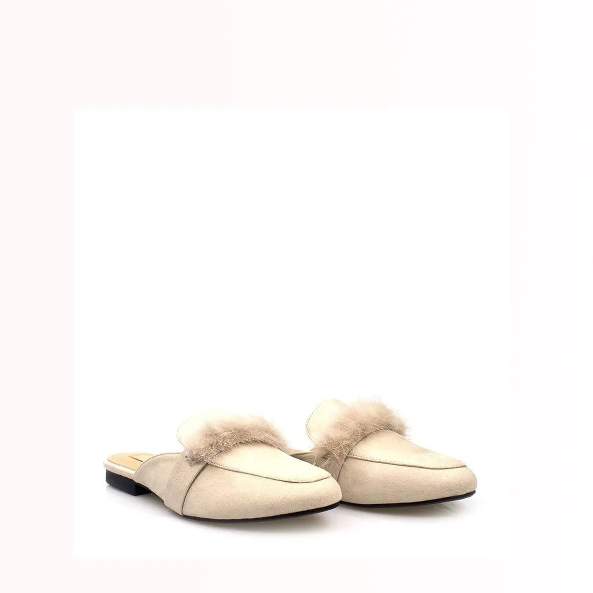 BEKKA Faux Fur Trim Flat Mule