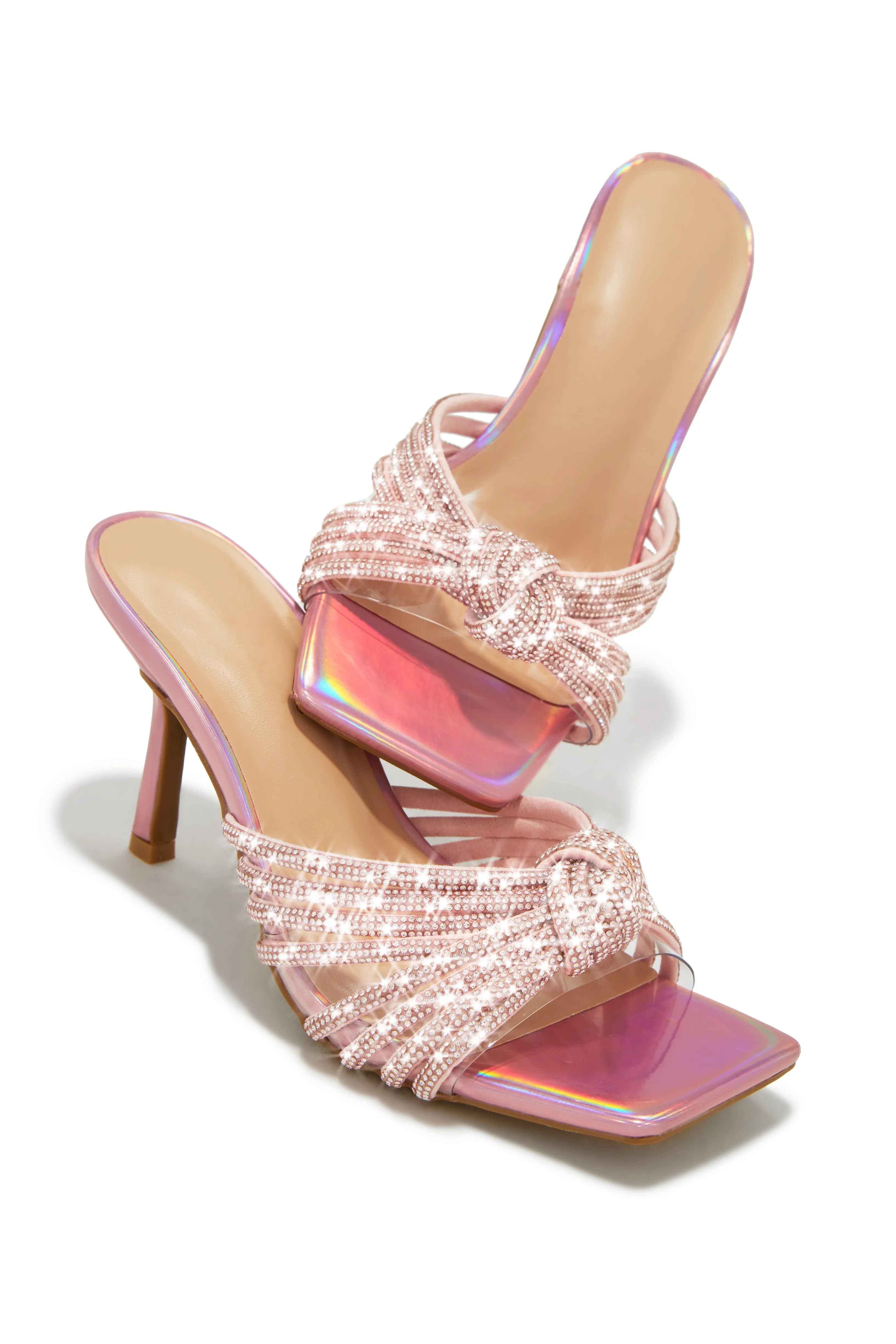 Birthday Flirt Embellished Mid Heel Mules - Pink