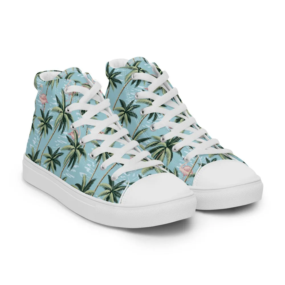 Blue Hawaiian Men’s Print High Top Canvas Shoes