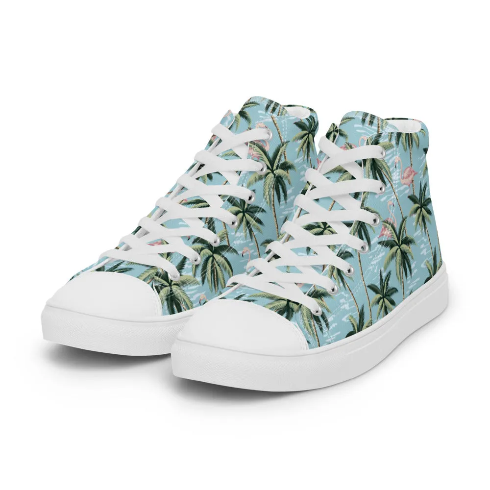 Blue Hawaiian Men’s Print High Top Canvas Shoes