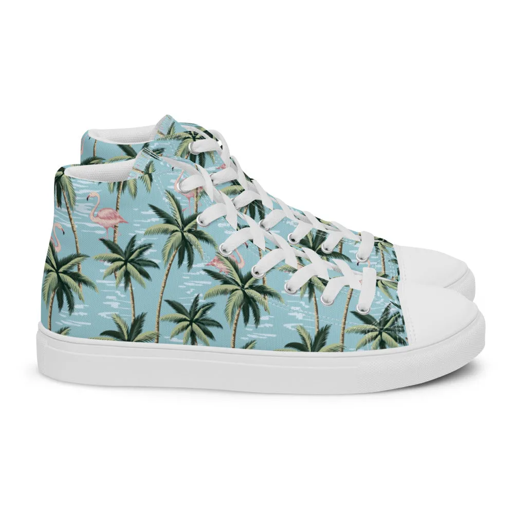 Blue Hawaiian Men’s Print High Top Canvas Shoes