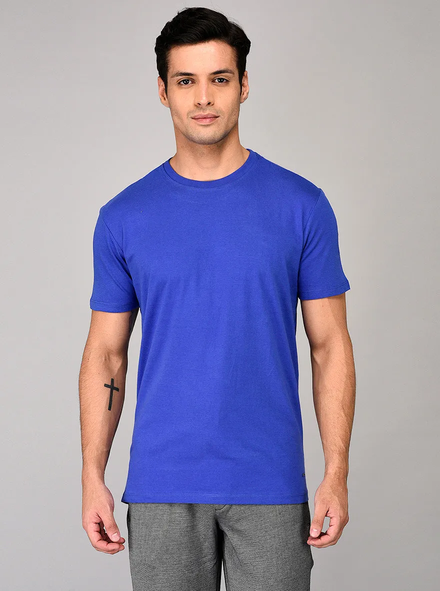 Blue Slim Fit Round Neck T-shirt | JadeBlue