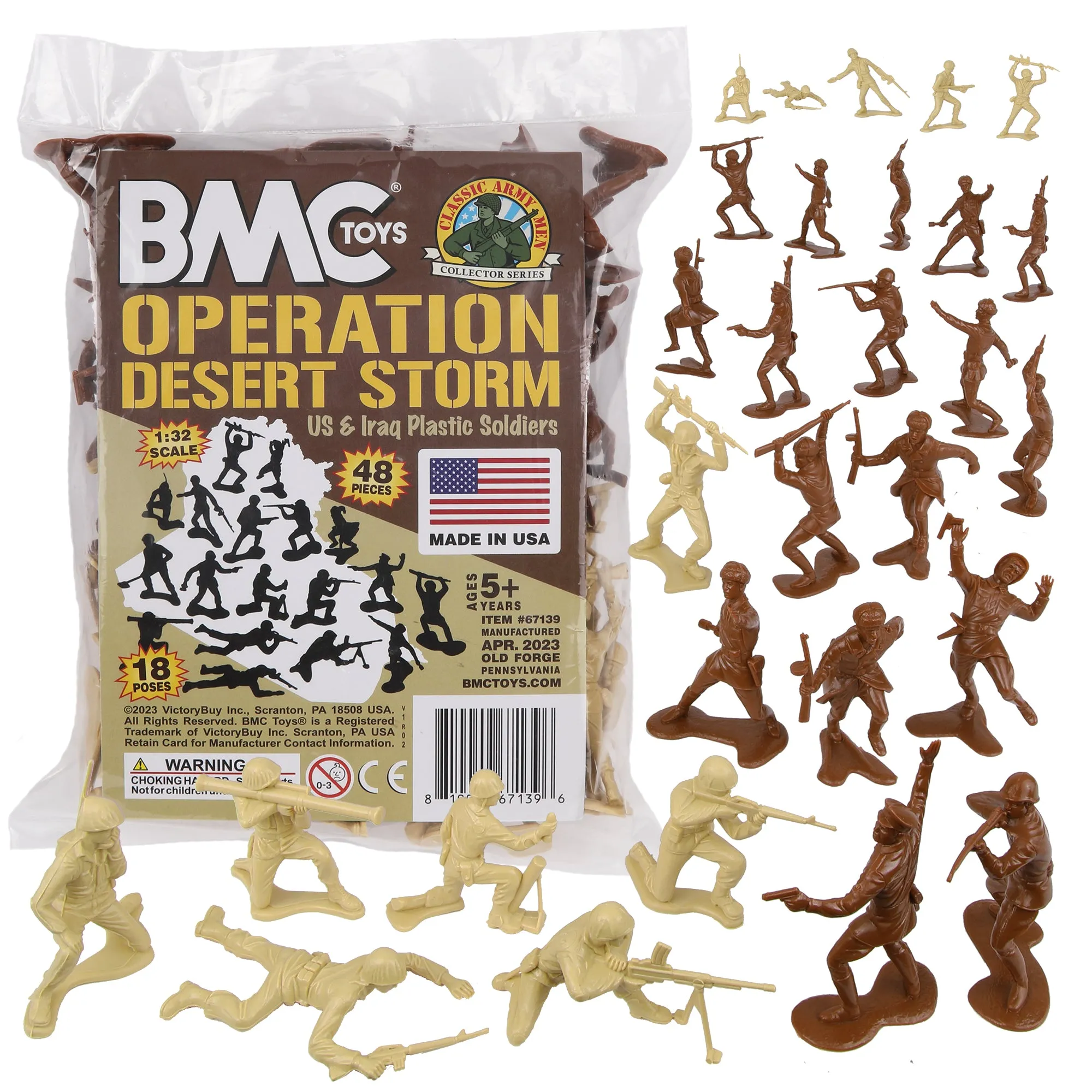 BMC Classic Desert Storm Plastic Army Men - 48pc Gulf War Soldier Figures USA