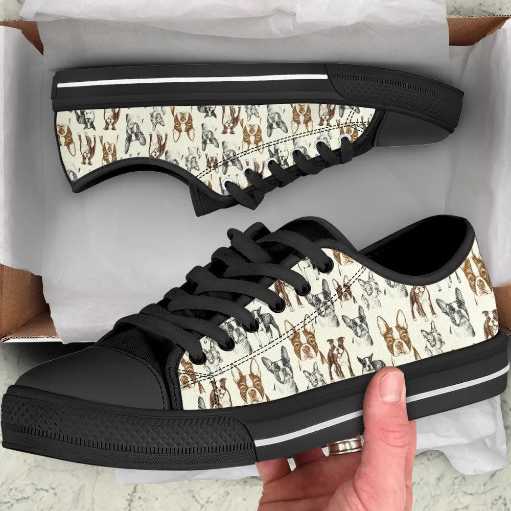 Boston Terrier Low Top Shoes - Low Top Sneaker, Dog Printed Shoes, Canvas Shoes For Men, Women