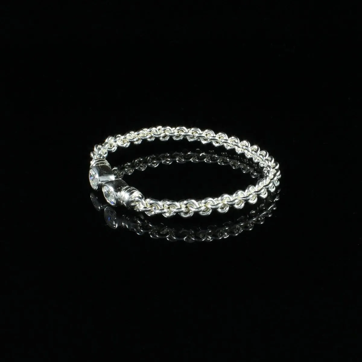 Braided Flexible  Bangle with Lab Created White CZ April Birthstone