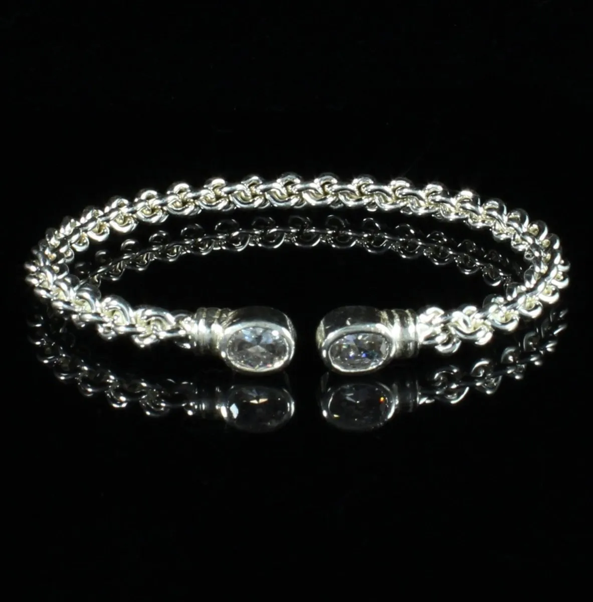 Braided Flexible  Bangle with Lab Created White CZ April Birthstone