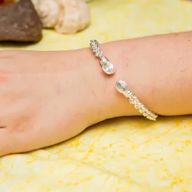 Braided Flexible  Bangle with Lab Created White CZ April Birthstone