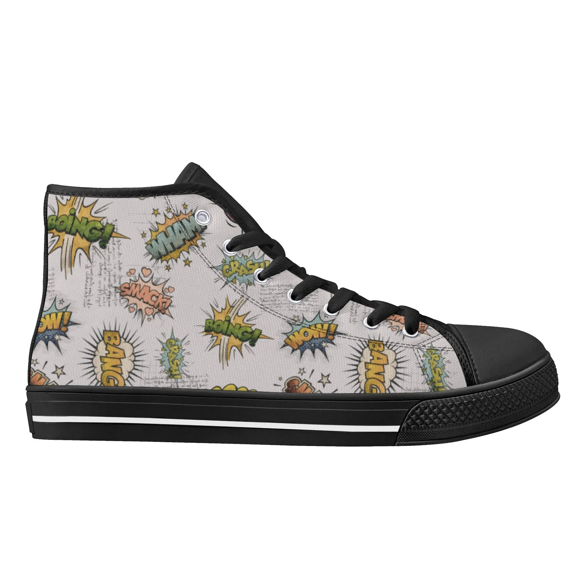 Canvas High Top Sneakers | Vintage Grey | Unique Onomatopoeia Print | Retro Comic style