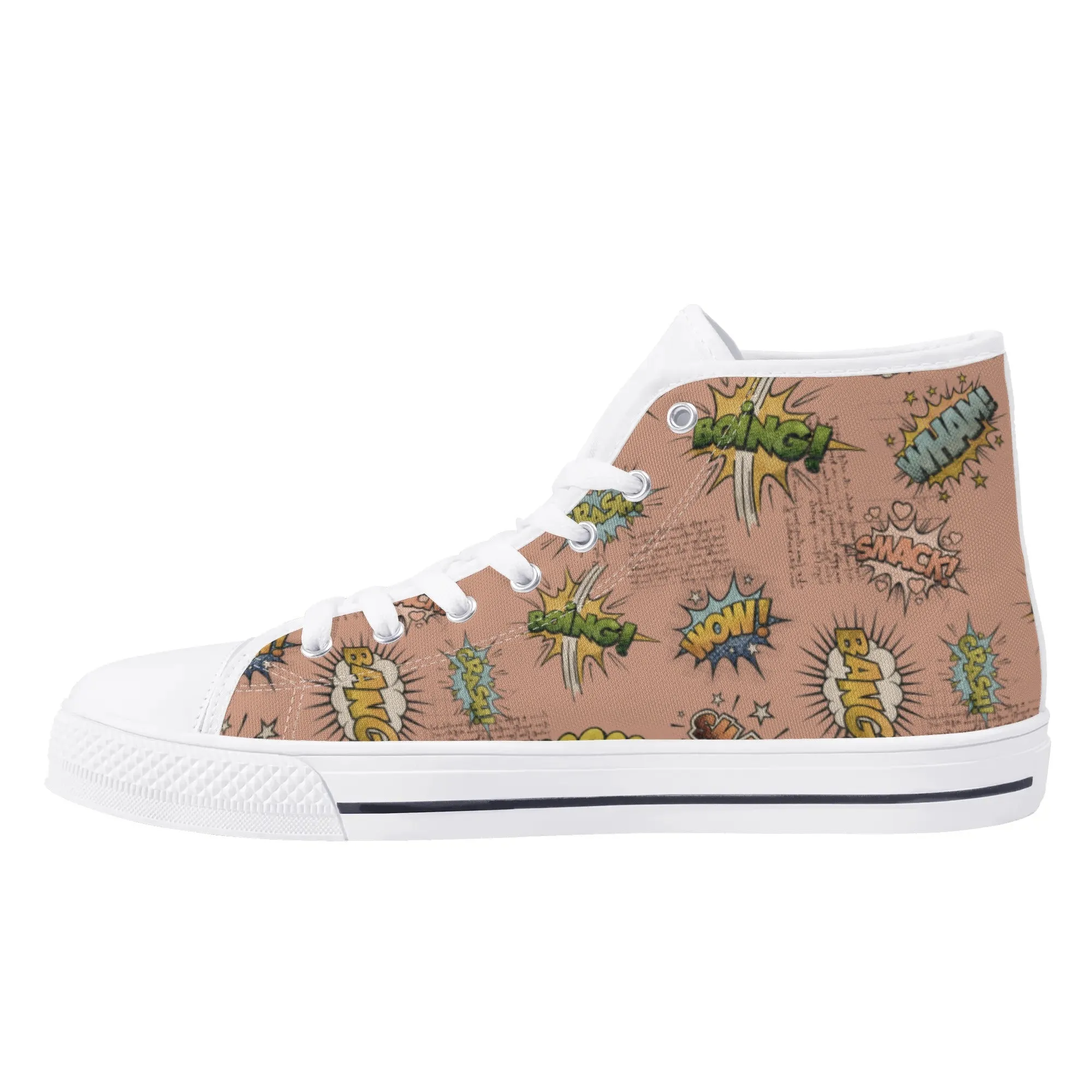 Canvas High Top Sneakers | Vintage Pink | Unique Onomatopoeia Print | Retro Comic style