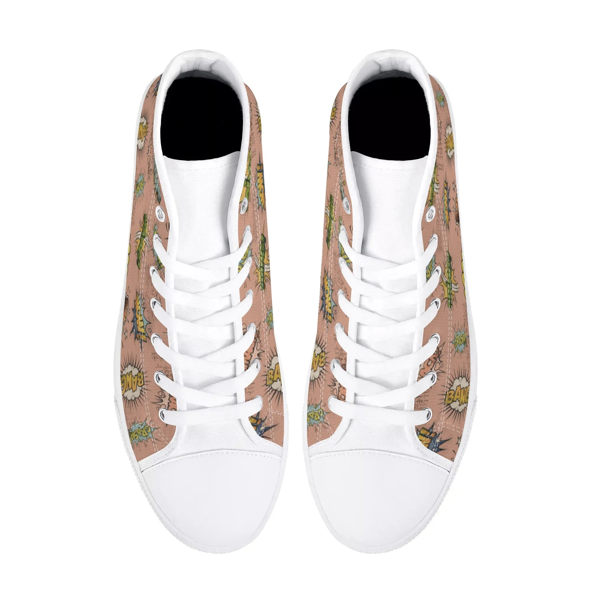 Canvas High Top Sneakers | Vintage Pink | Unique Onomatopoeia Print | Retro Comic style