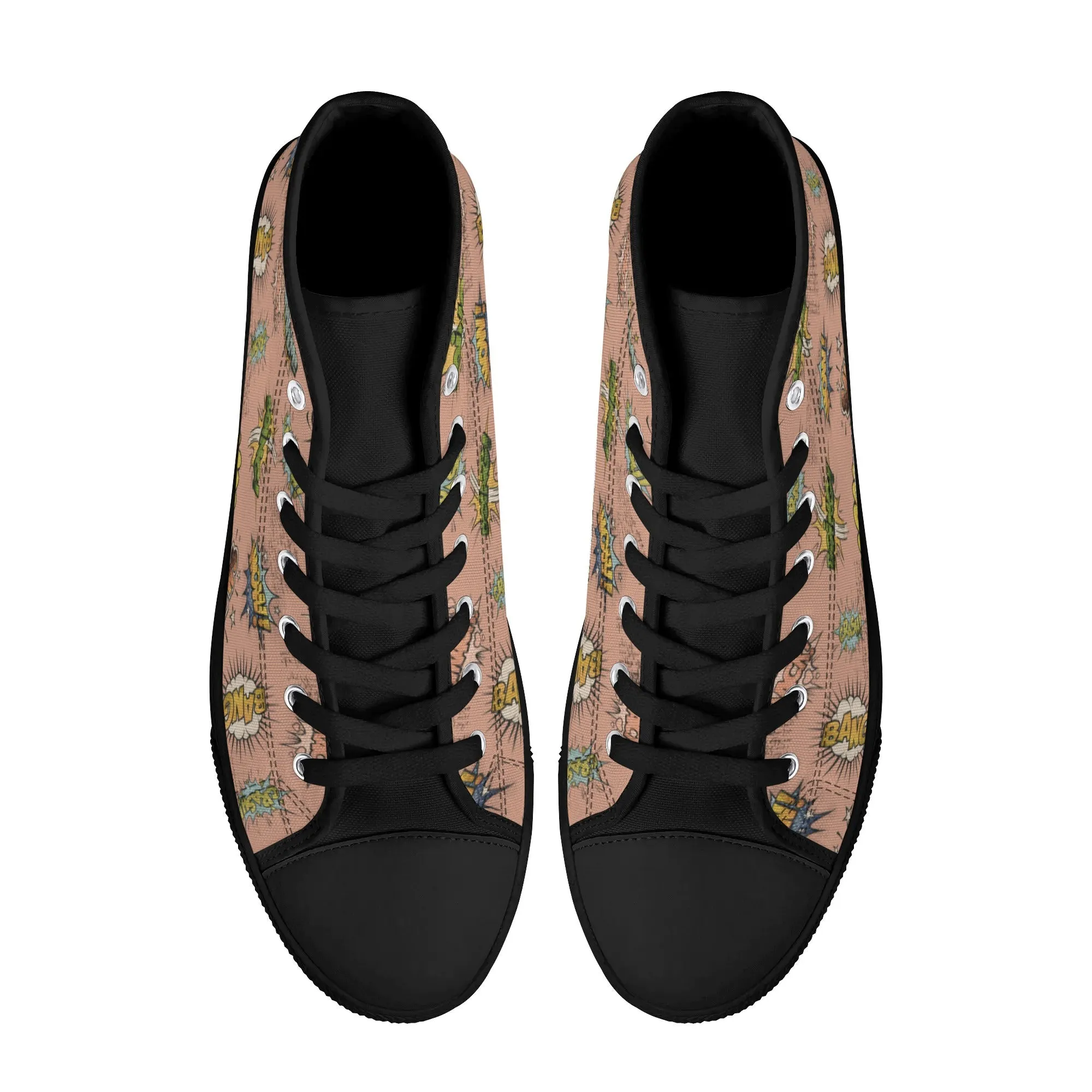 Canvas High Top Sneakers | Vintage Pink | Unique Onomatopoeia Print | Retro Comic style