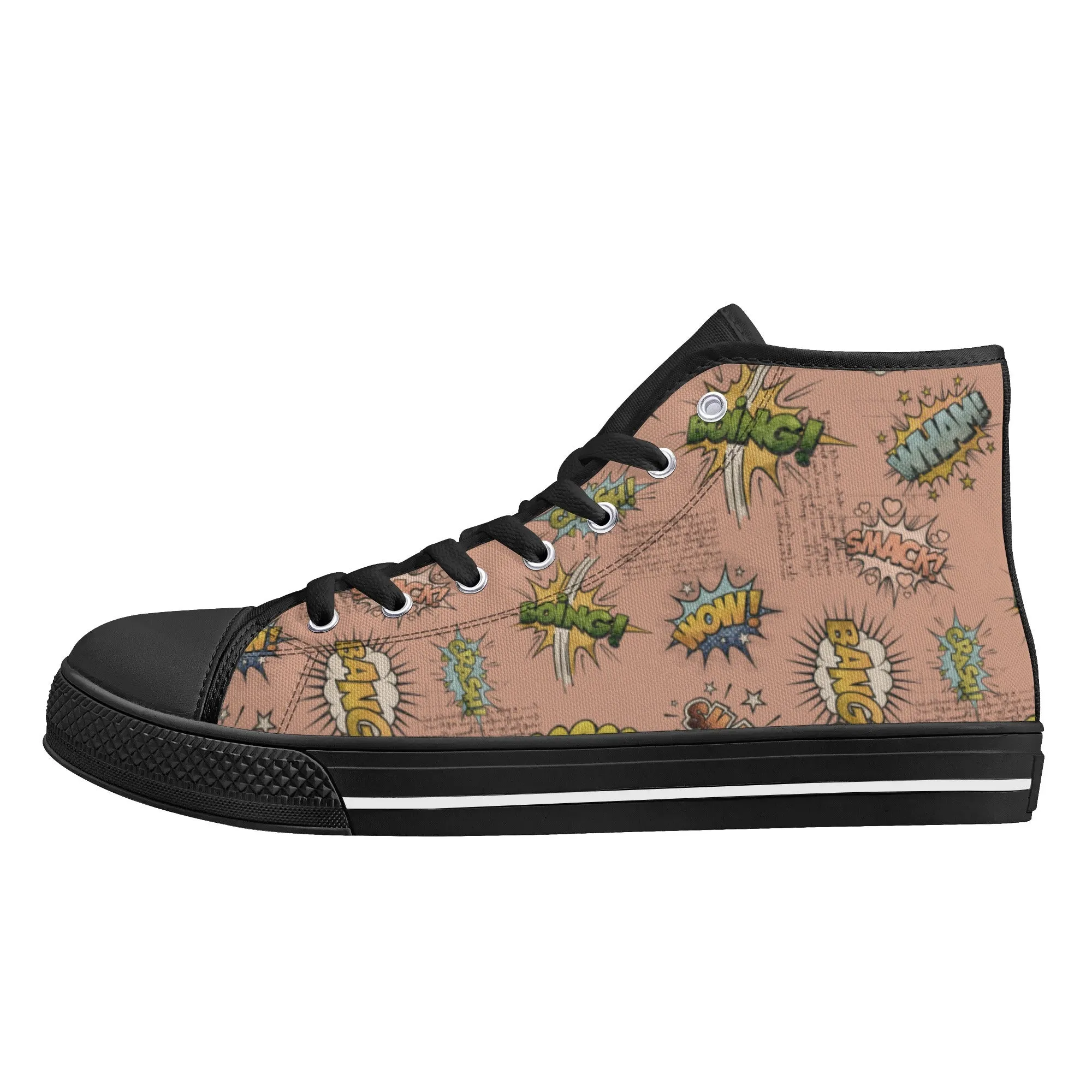 Canvas High Top Sneakers | Vintage Pink | Unique Onomatopoeia Print | Retro Comic style