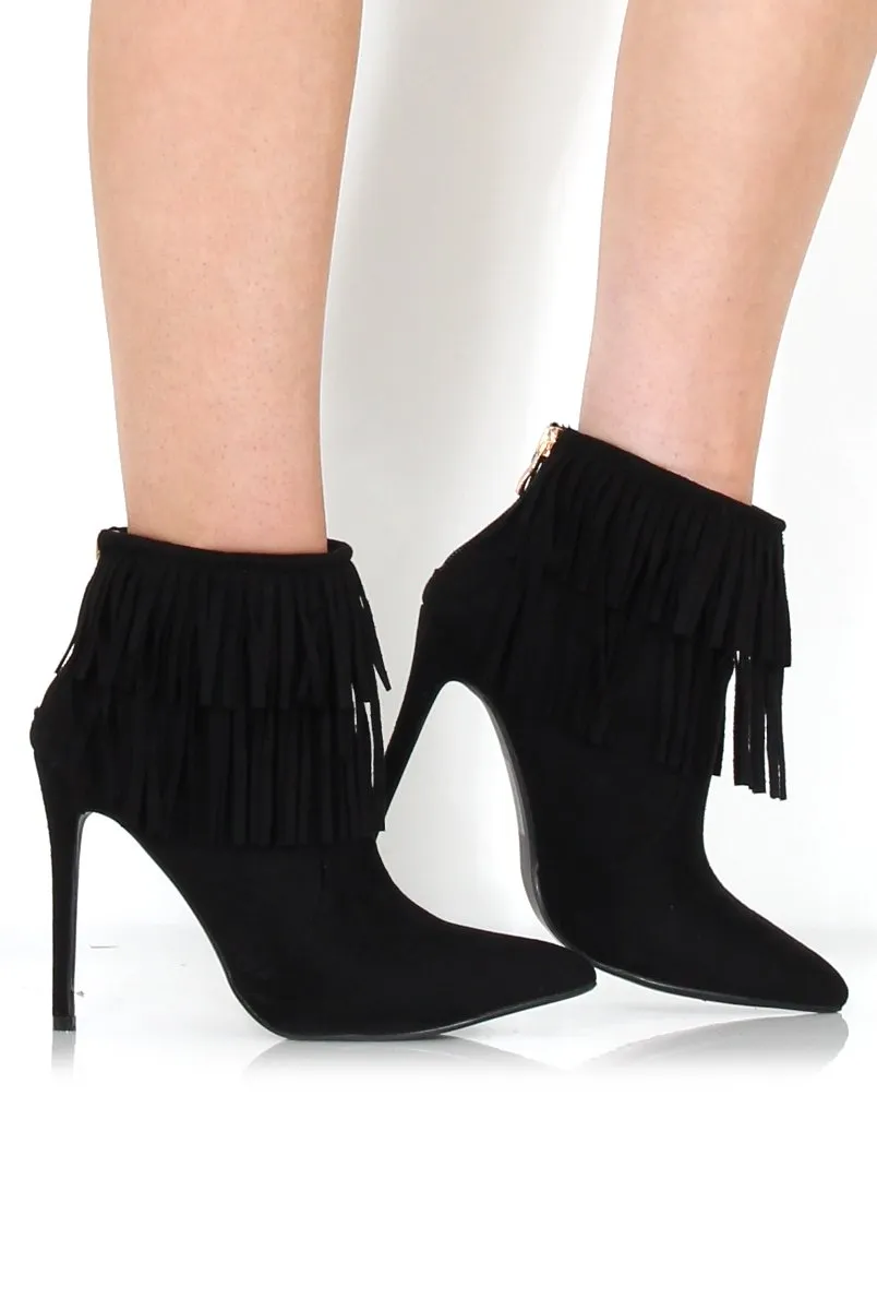 Carrey Black Suede Tassel Ankle Boots