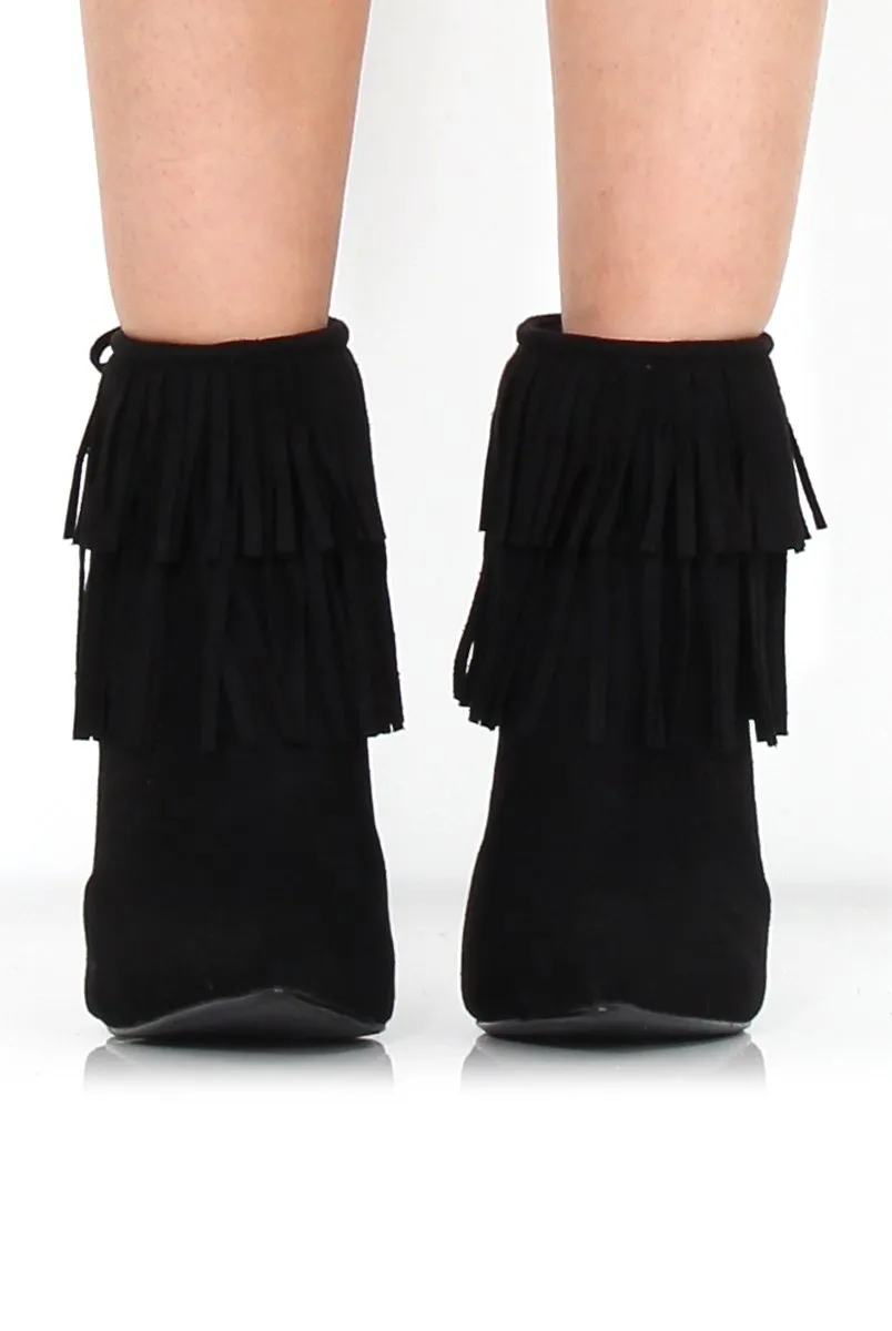 Carrey Black Suede Tassel Ankle Boots