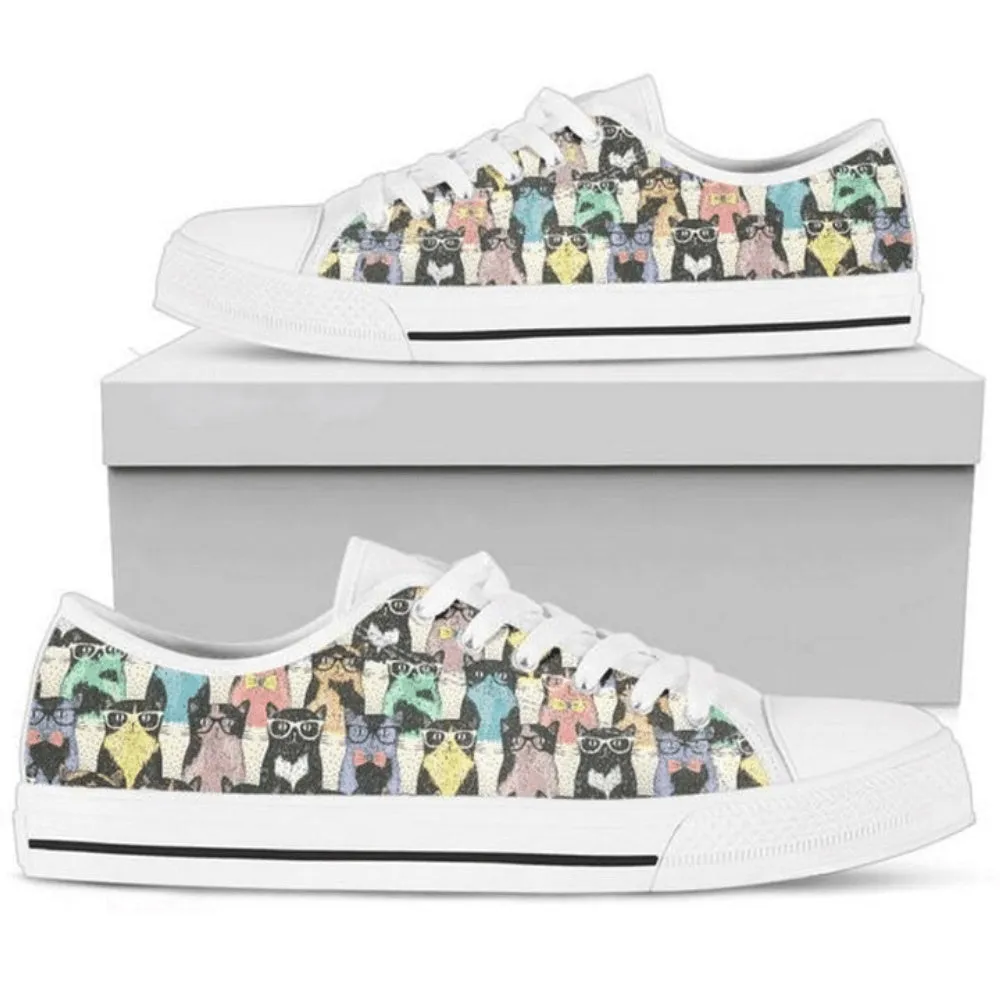 Cat Pattern Low Top Shoes - Sustainable Footwear, Cat Canvas Shoes