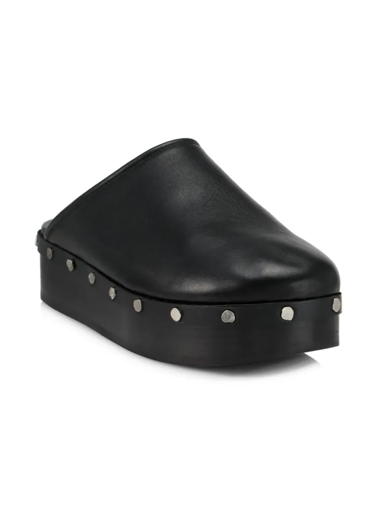 Co studded leather platform mules, black