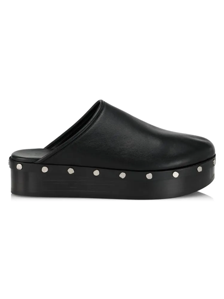 Co studded leather platform mules, black