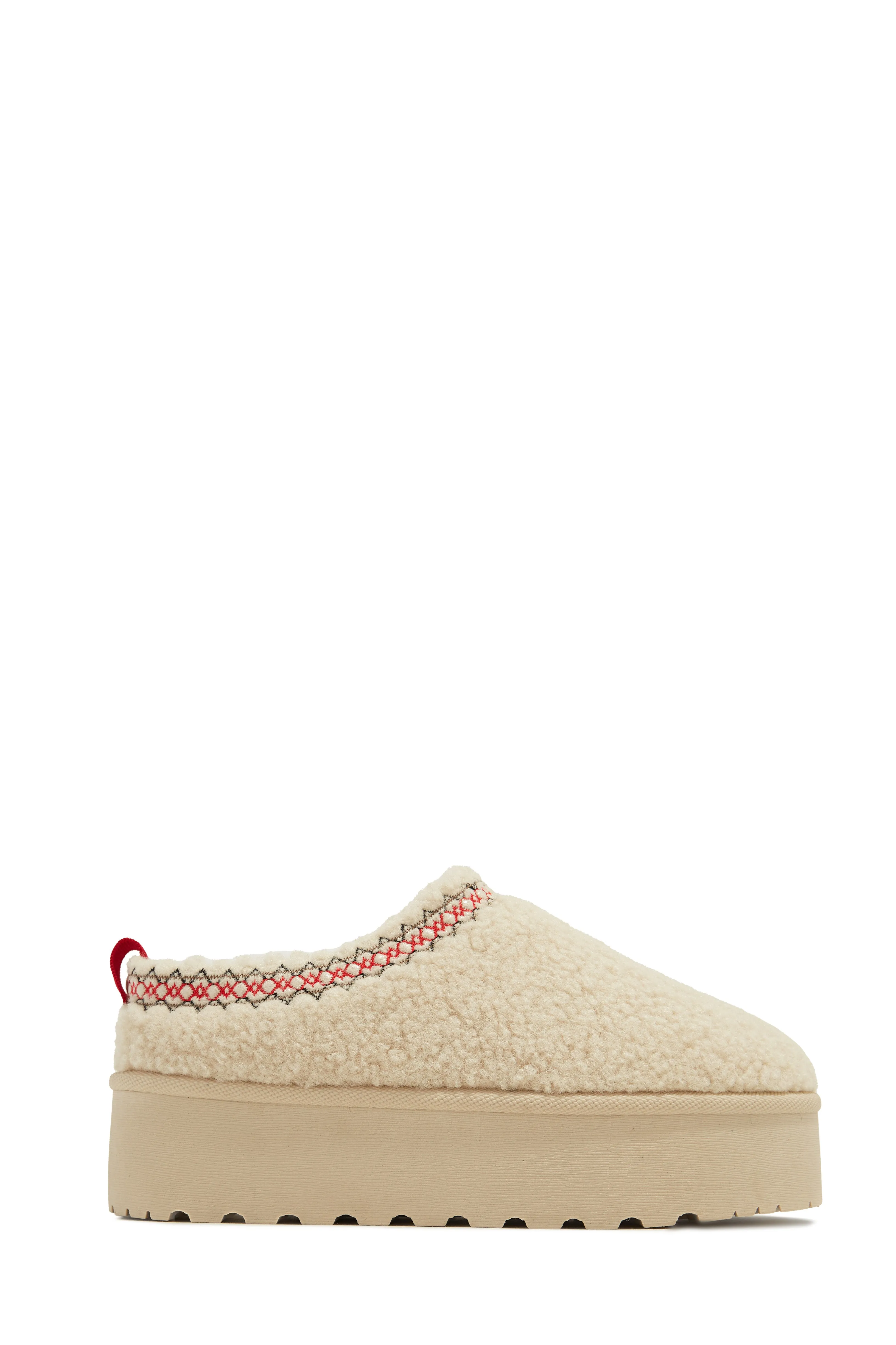 Coffee Break Faux Sherpa Slip On Platforms - Ivory