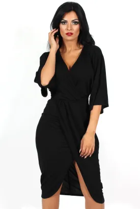 Debra Black V Neck Crossover Dress