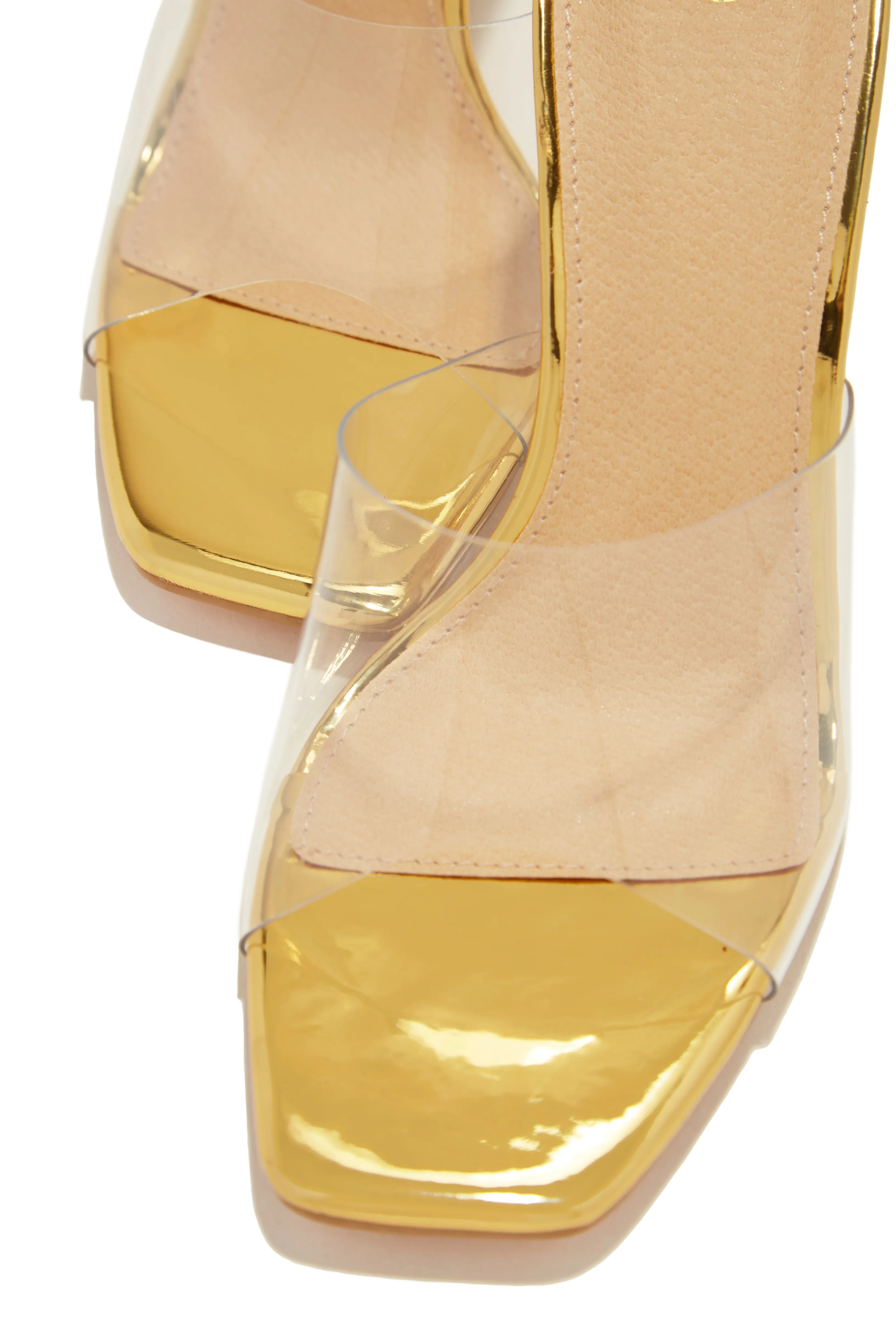 Devica Clear Wedge Heel Mules - Gold