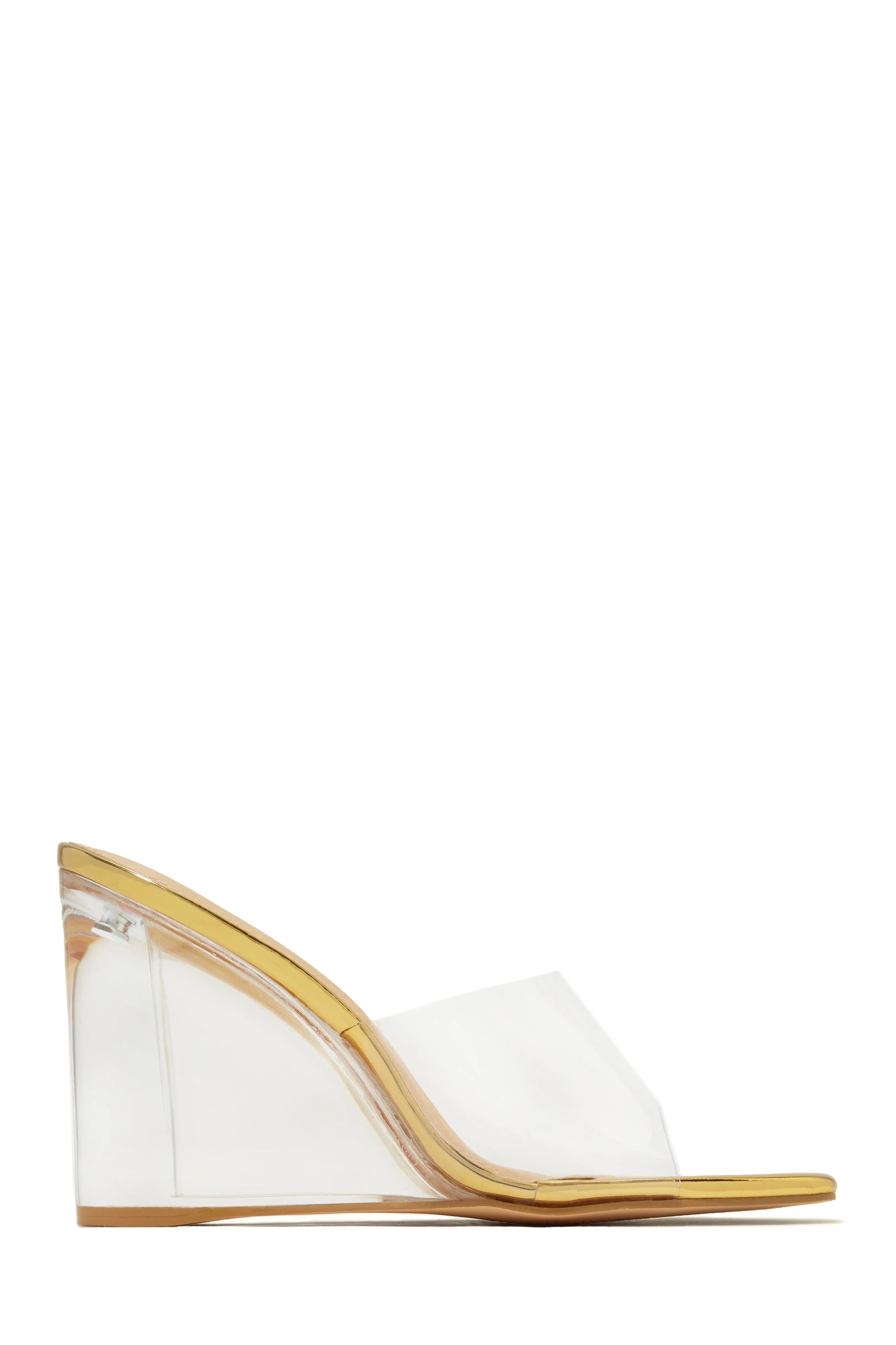 Devica Clear Wedge Heel Mules - Gold