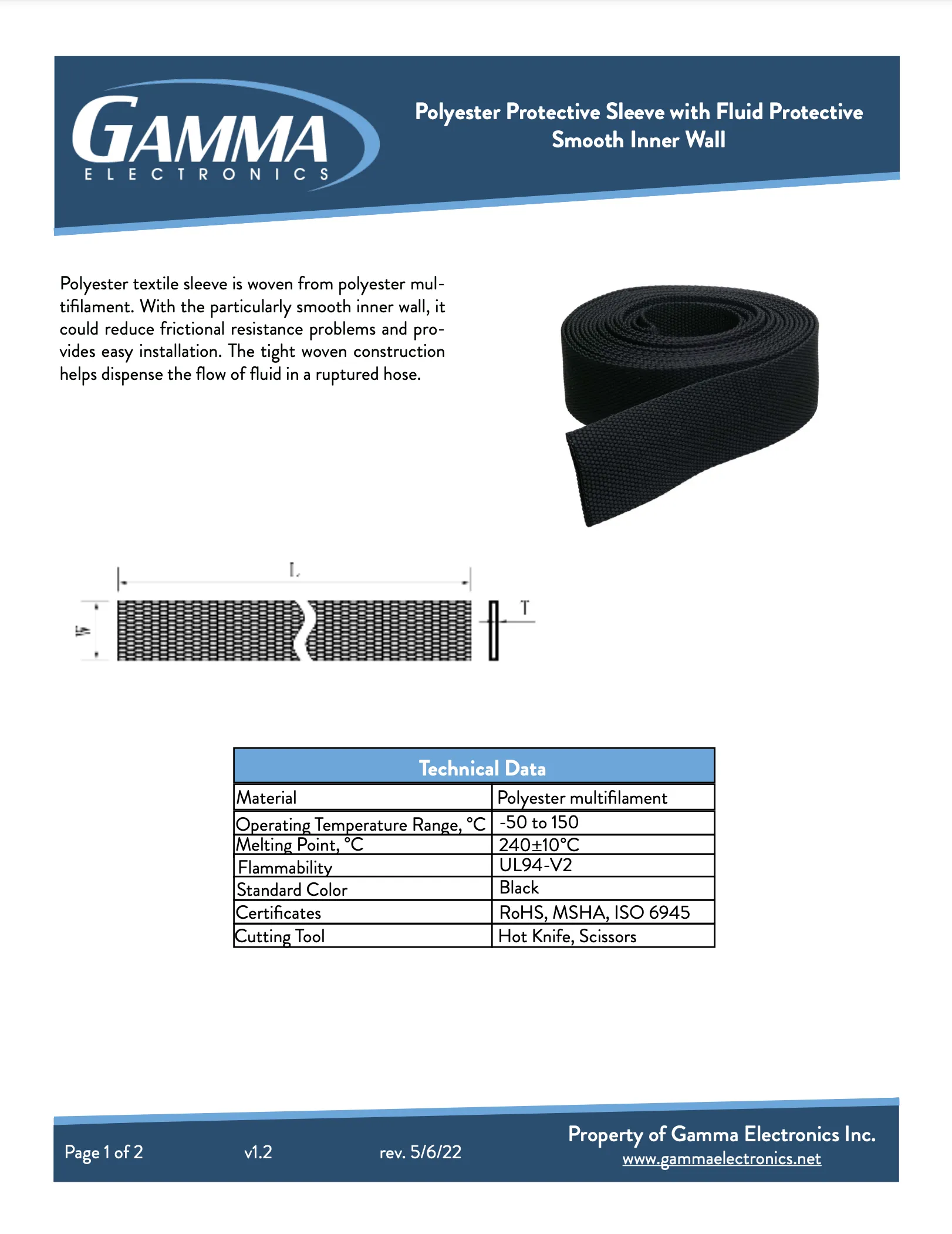 Gamma Polyester Protective Sleeve with Fluid Protective Smooth Inner Wall Braided Sleeving