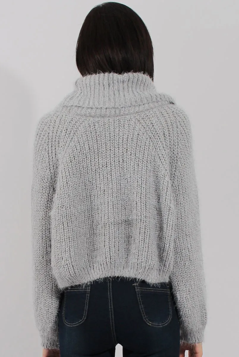 Grey Cropped Roll Neck Jumper - Sophia