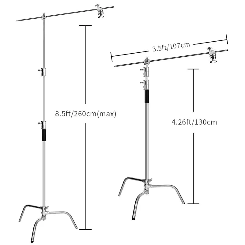 HRIDZ Stainless Steel Heavy Duty C Stand with Boom Arm for Bowen Light Softbox