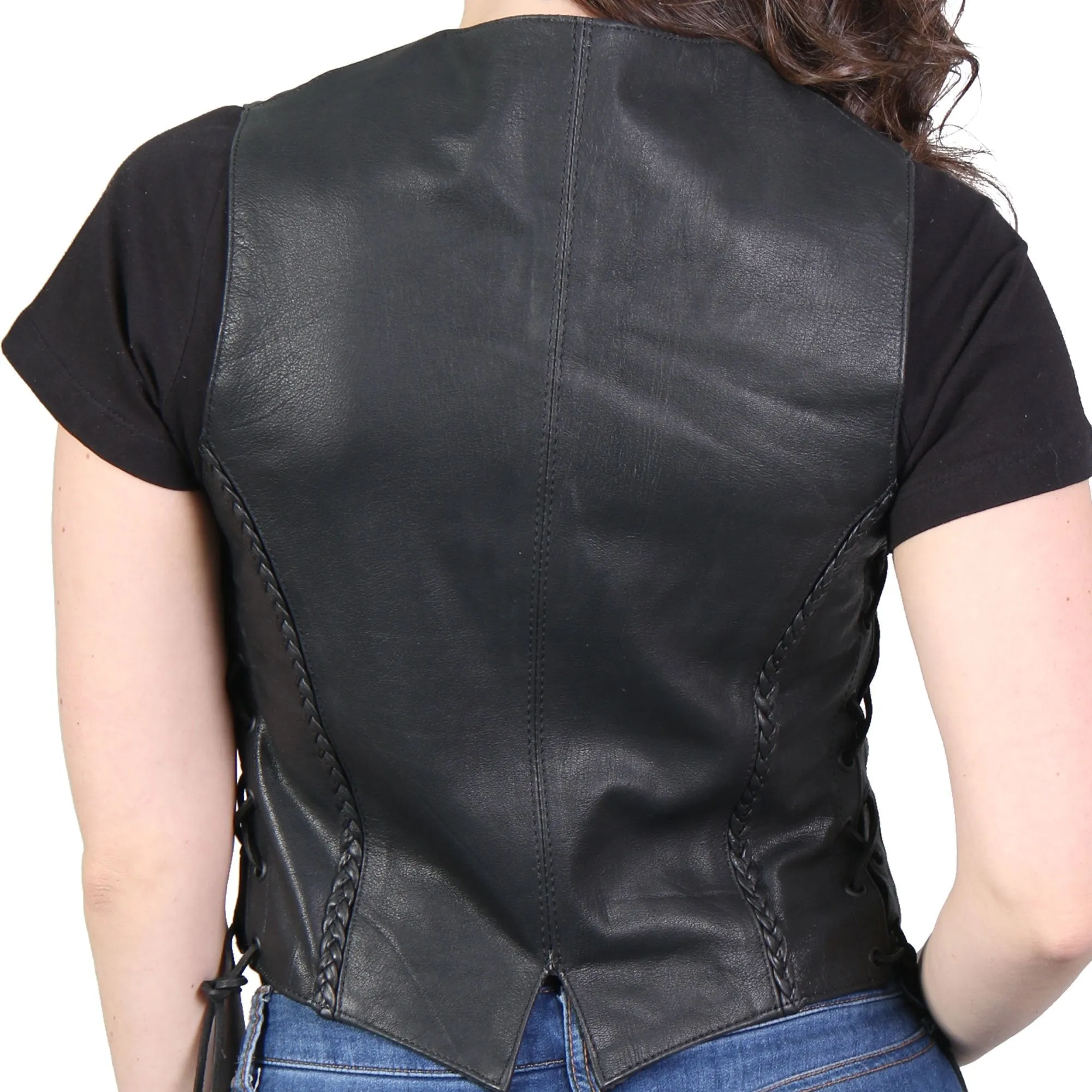 Ladies Black Leather Vest, VSL1006-HL