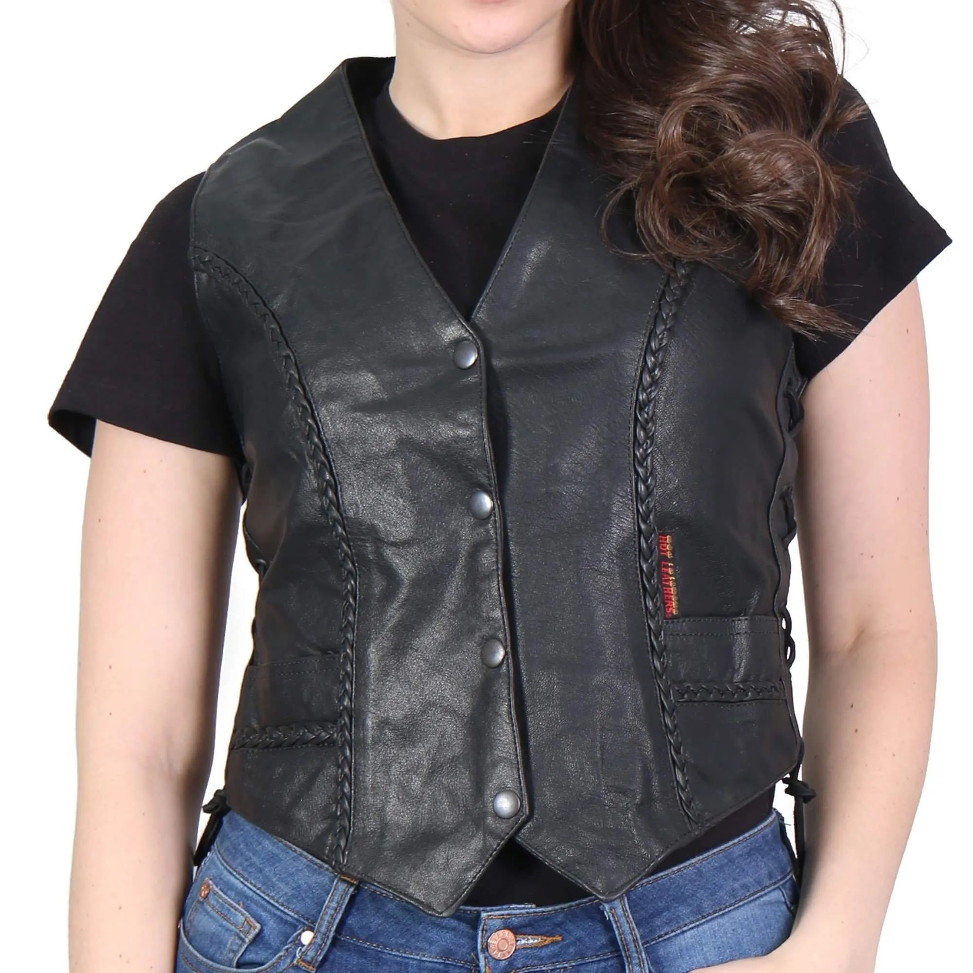 Ladies Black Leather Vest, VSL1006-HL