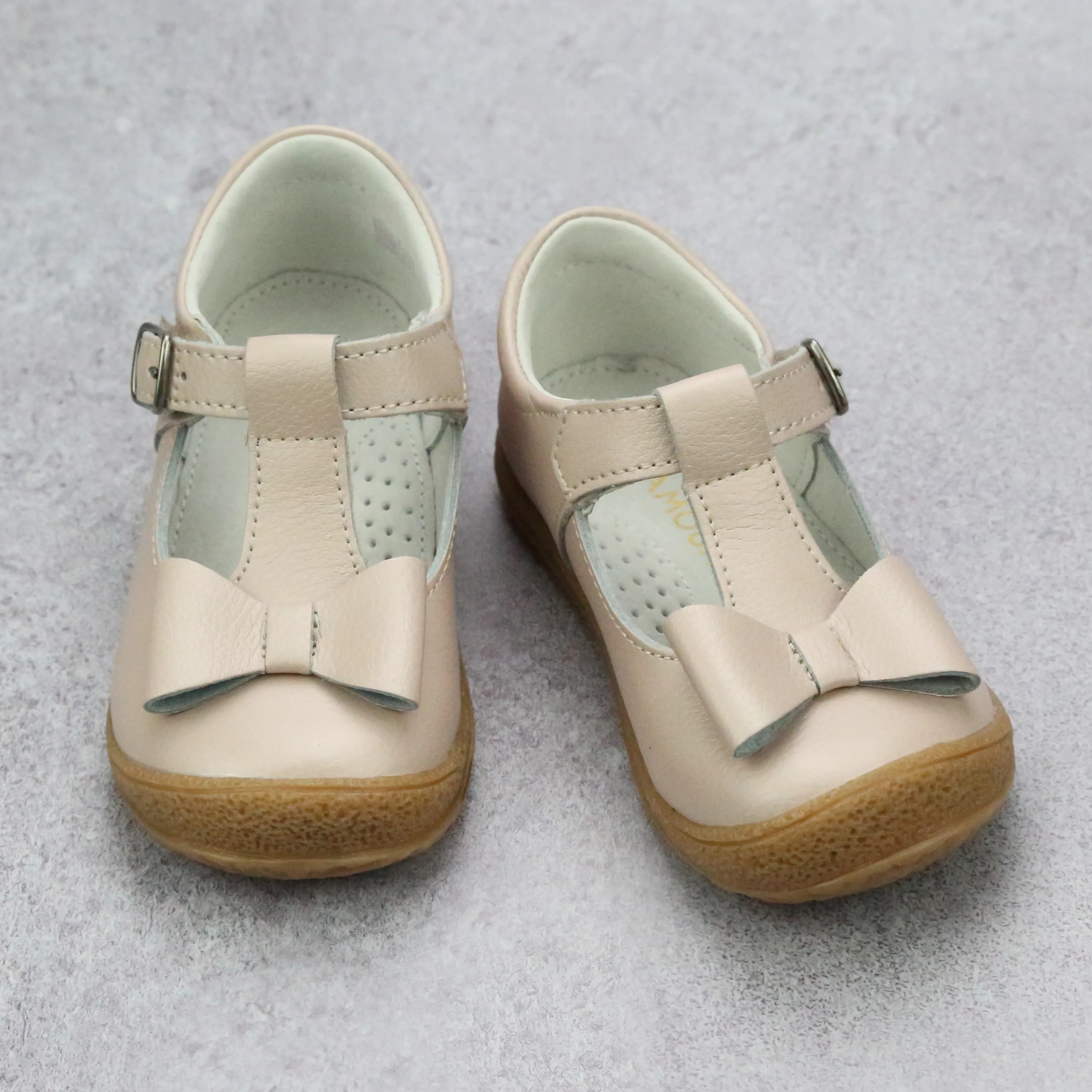 L'Amour Girls Almond T-Strap Bow Mary Janes