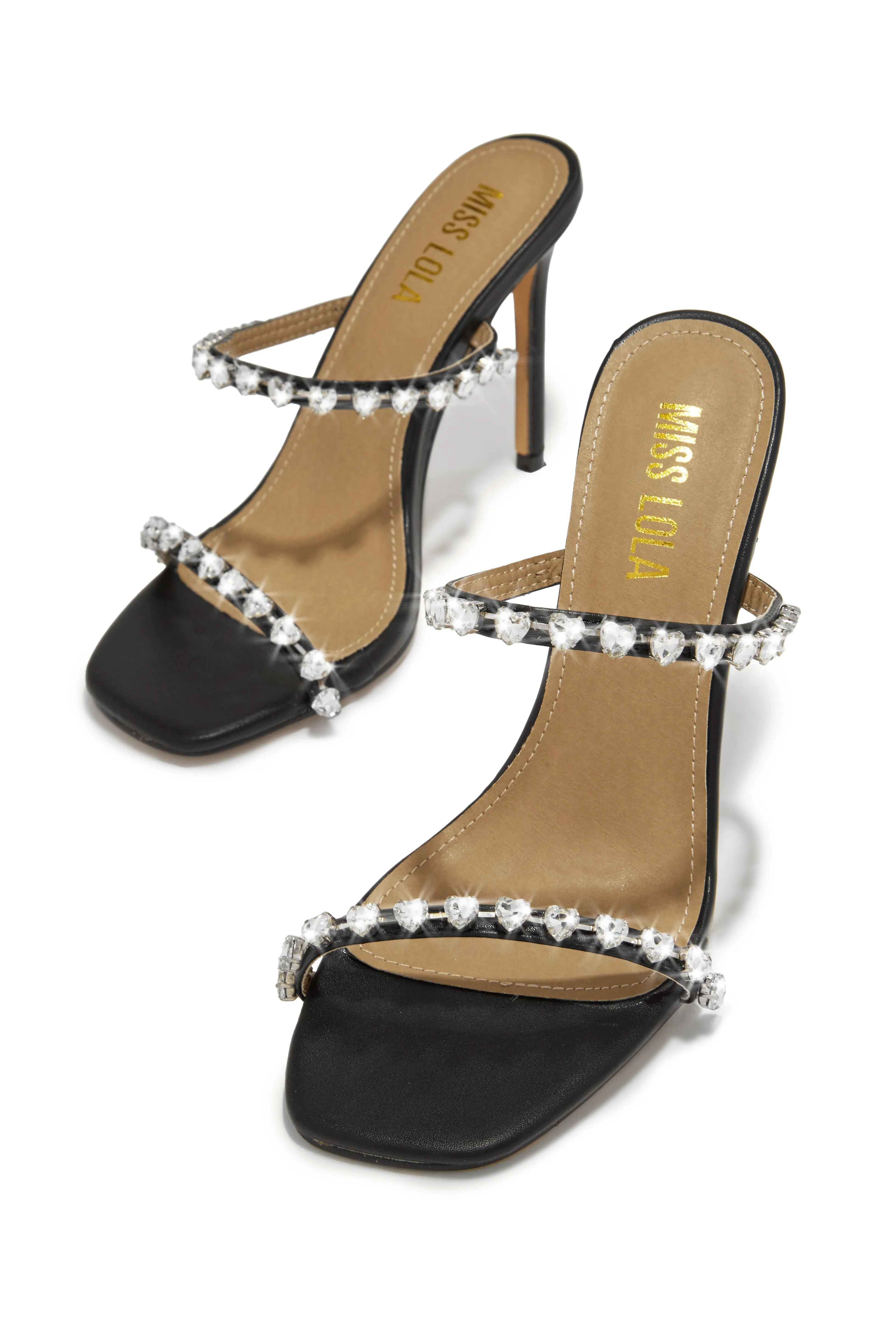 Love Addiction Embellished High Heel Mules - Black