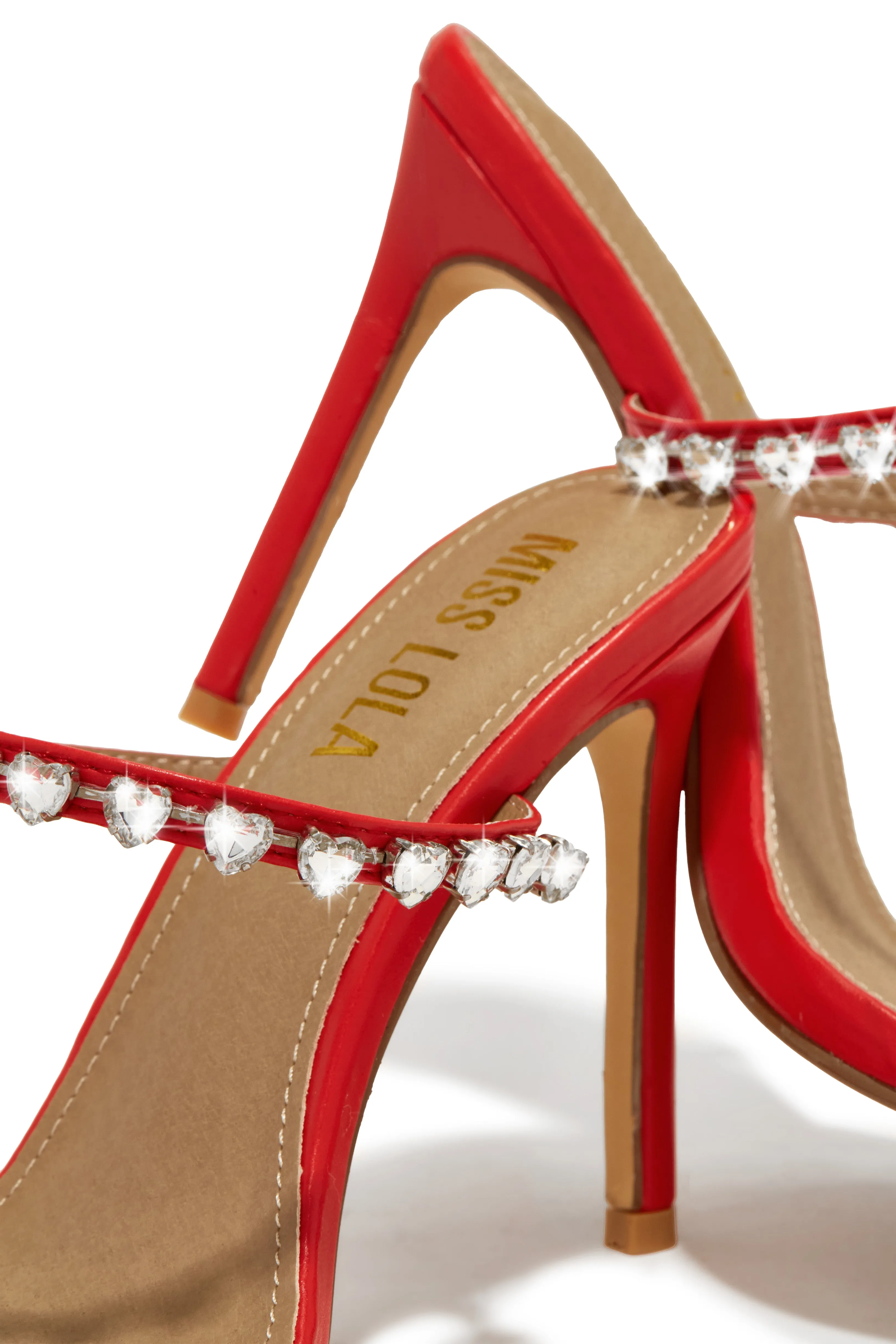 Love Addiction Embellished High Heel Mules - Red