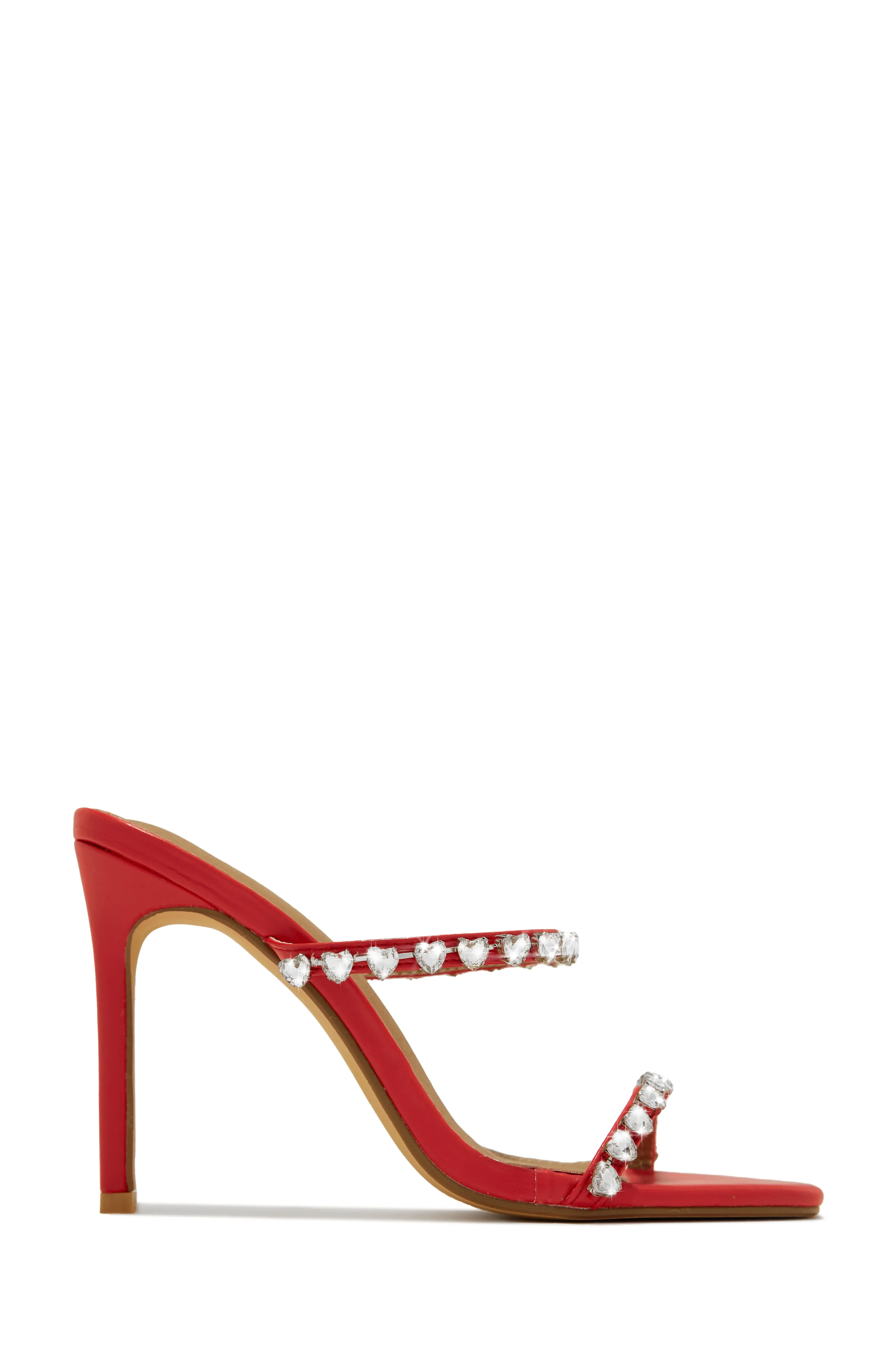 Love Addiction Embellished High Heel Mules - Red