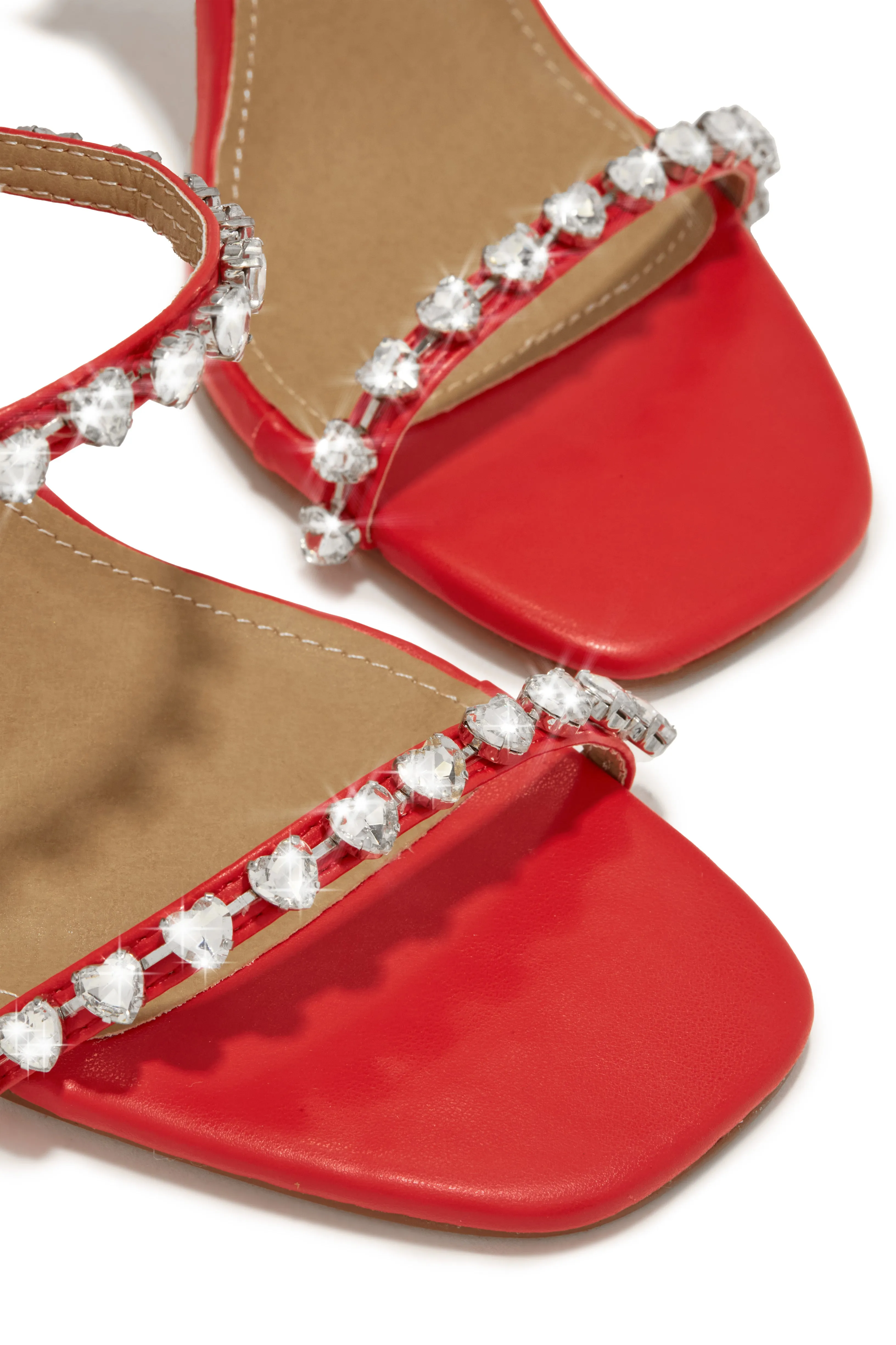 Love Addiction Embellished High Heel Mules - Red