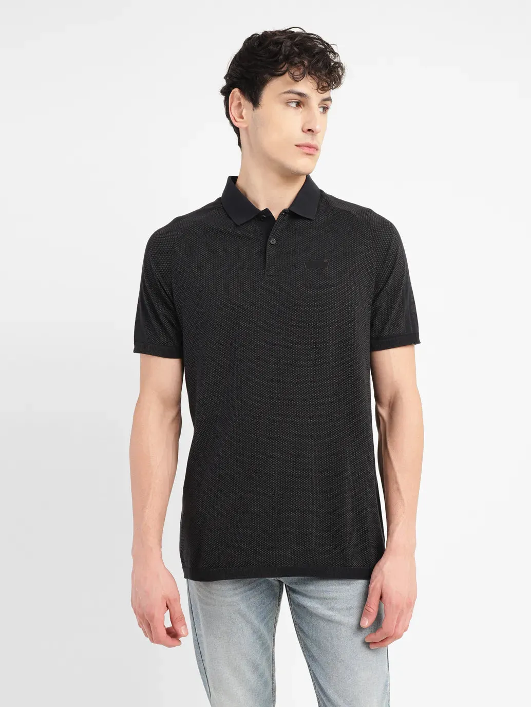 Men's Self Design Slim Fit Polo T-shirt