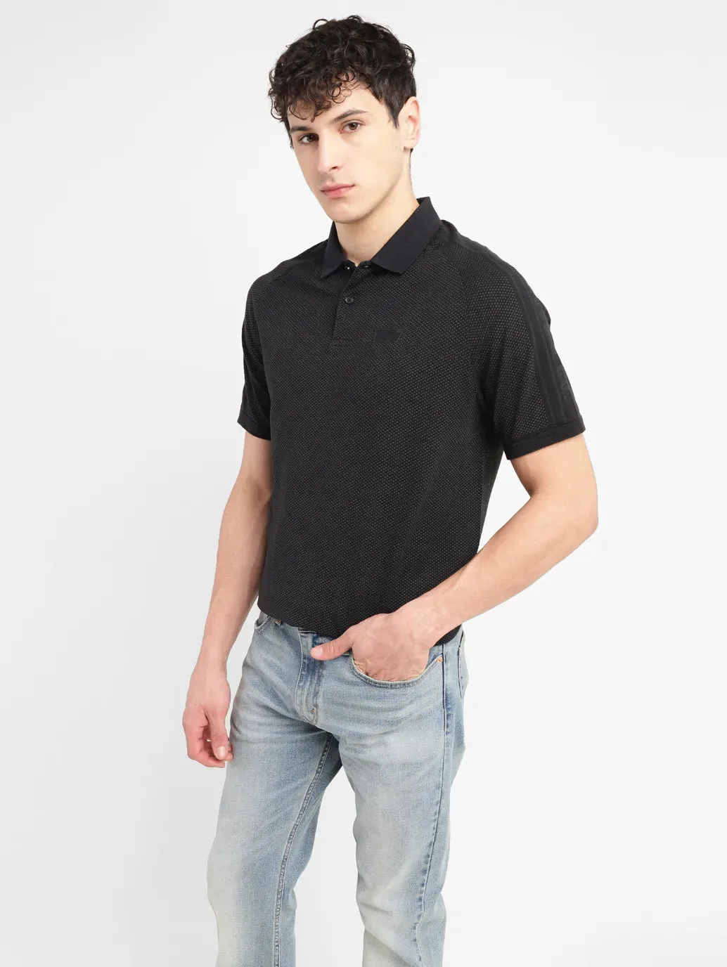 Men's Self Design Slim Fit Polo T-shirt