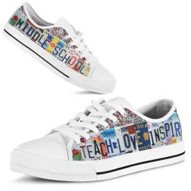 Middle School License Plates Low Top Shoes, Teacher Shoes, Low Top Sneakers