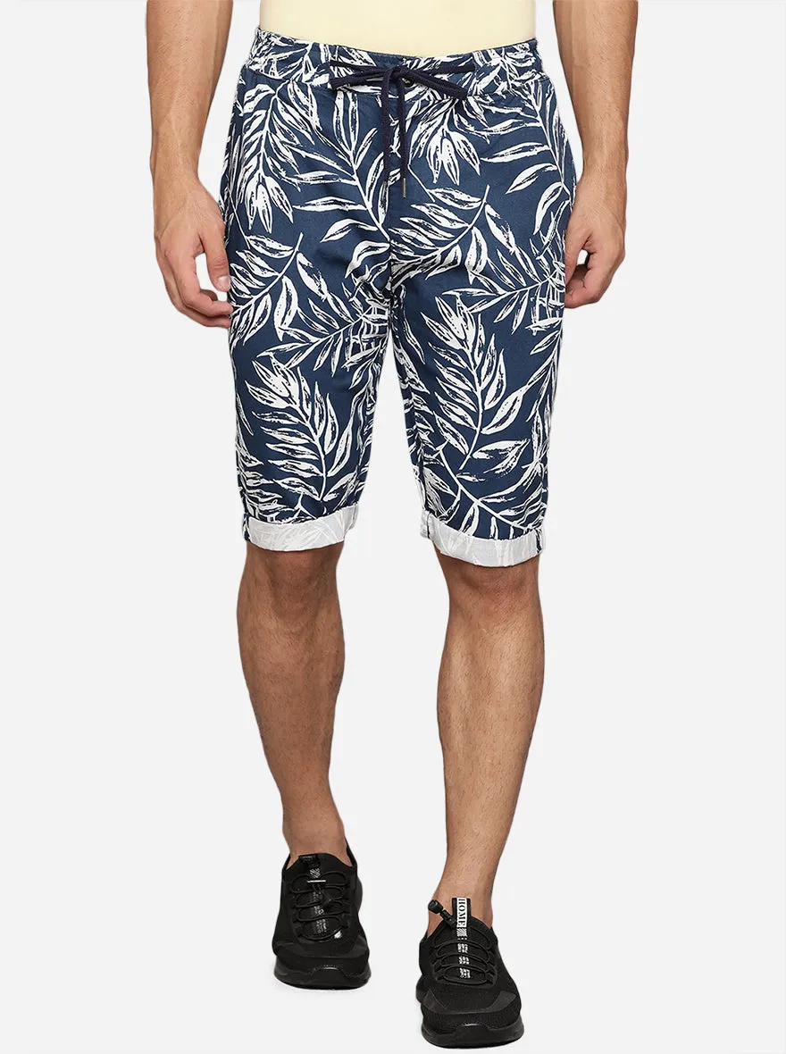 Navy Blue Printed Regular Fit Capri | JadeBlue